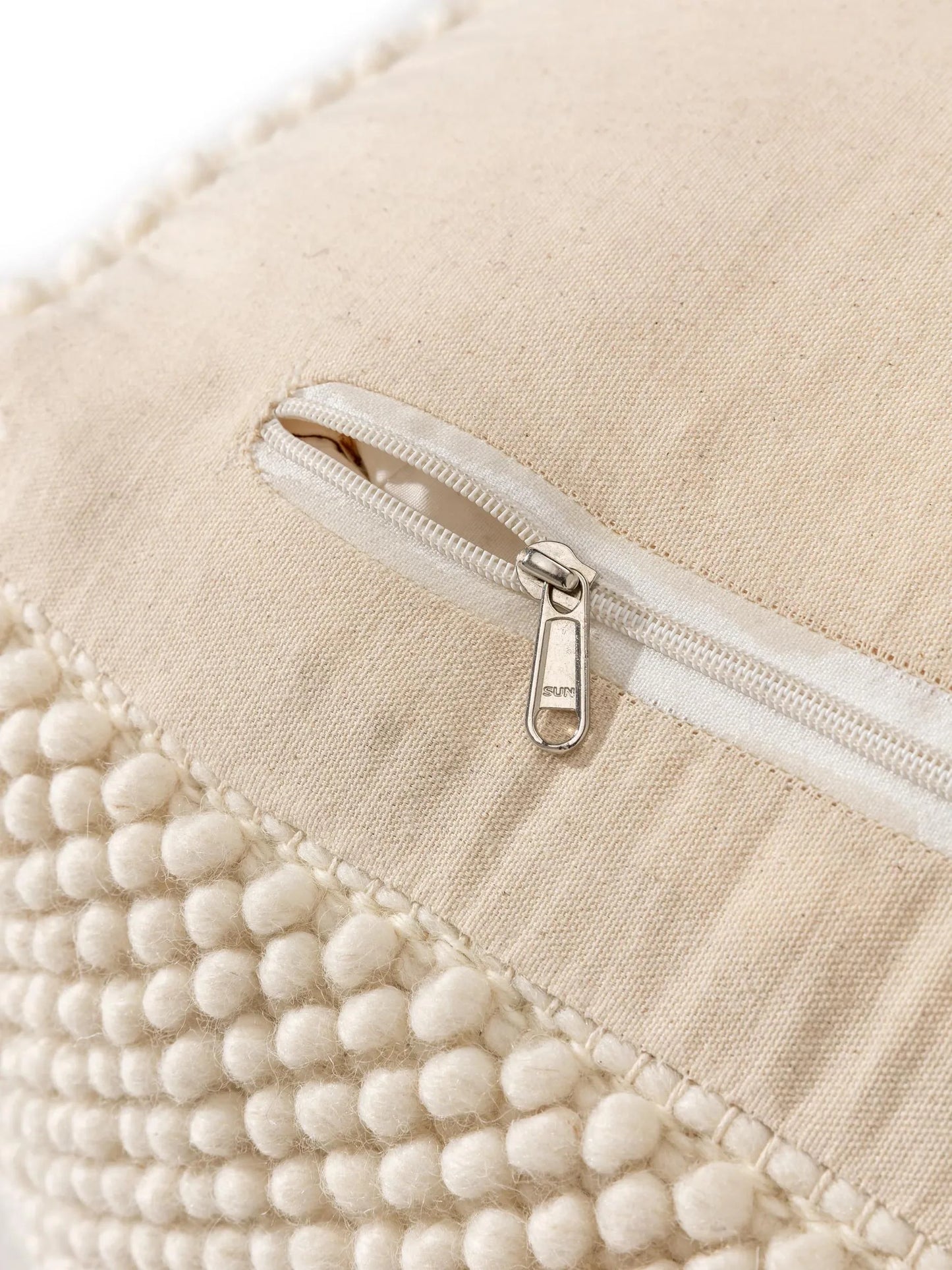 Handmade Wool Pouf/taburet Beads Cream