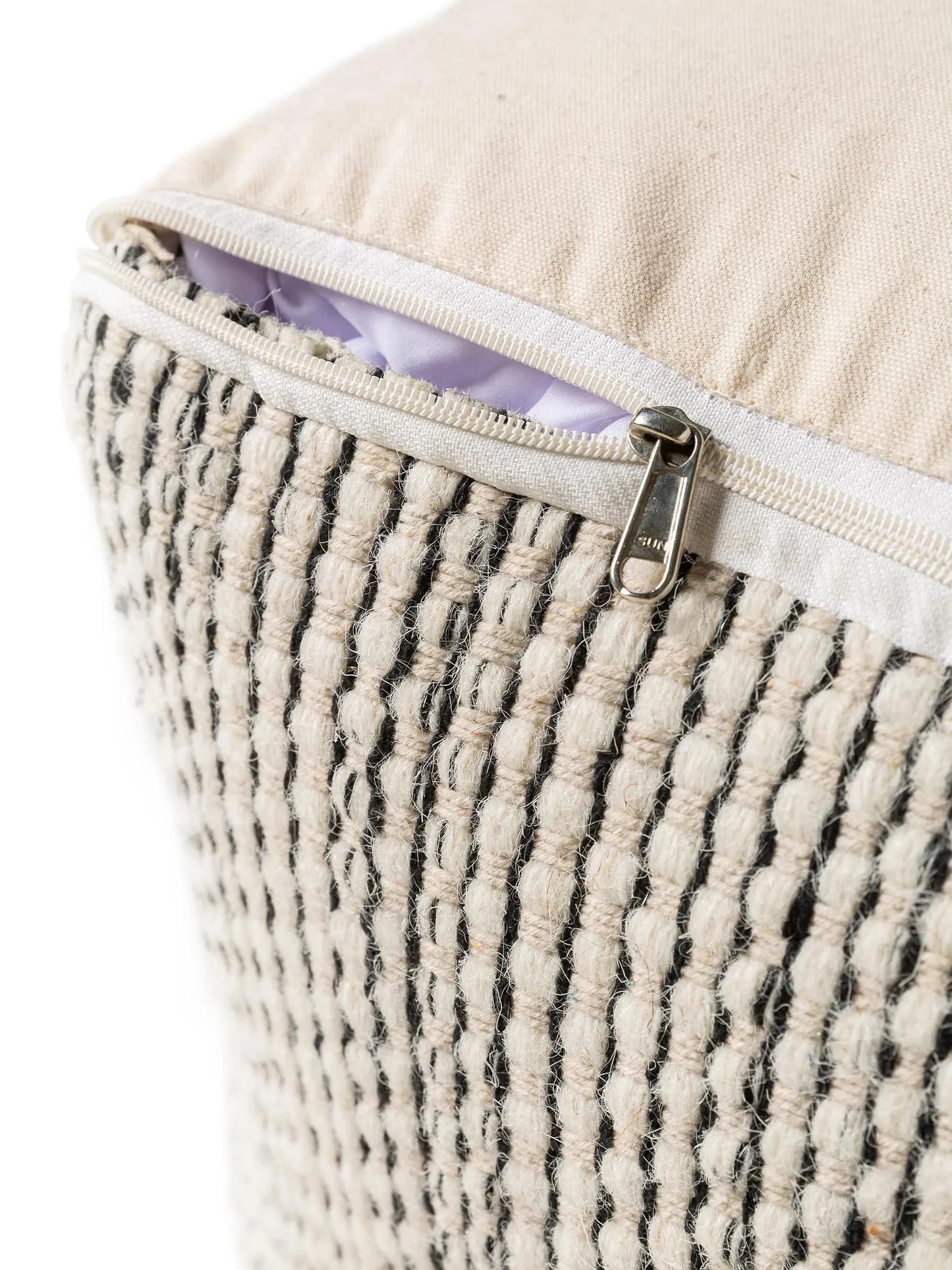 Handmade Wool Pouf/taburet Rocco Beige/Black