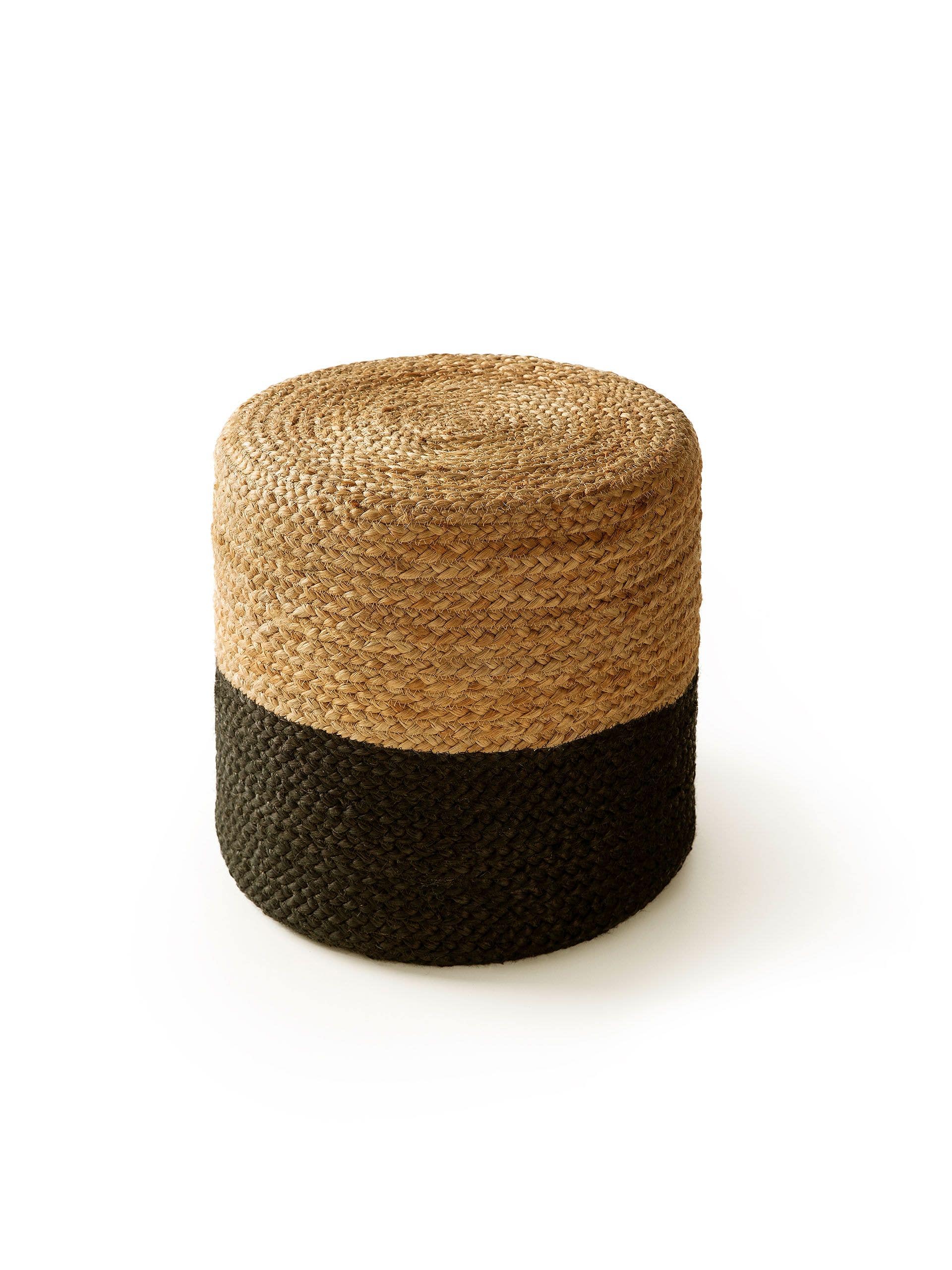 Handmade Jute Pouf/taburet Jutta Light Brown/Black 