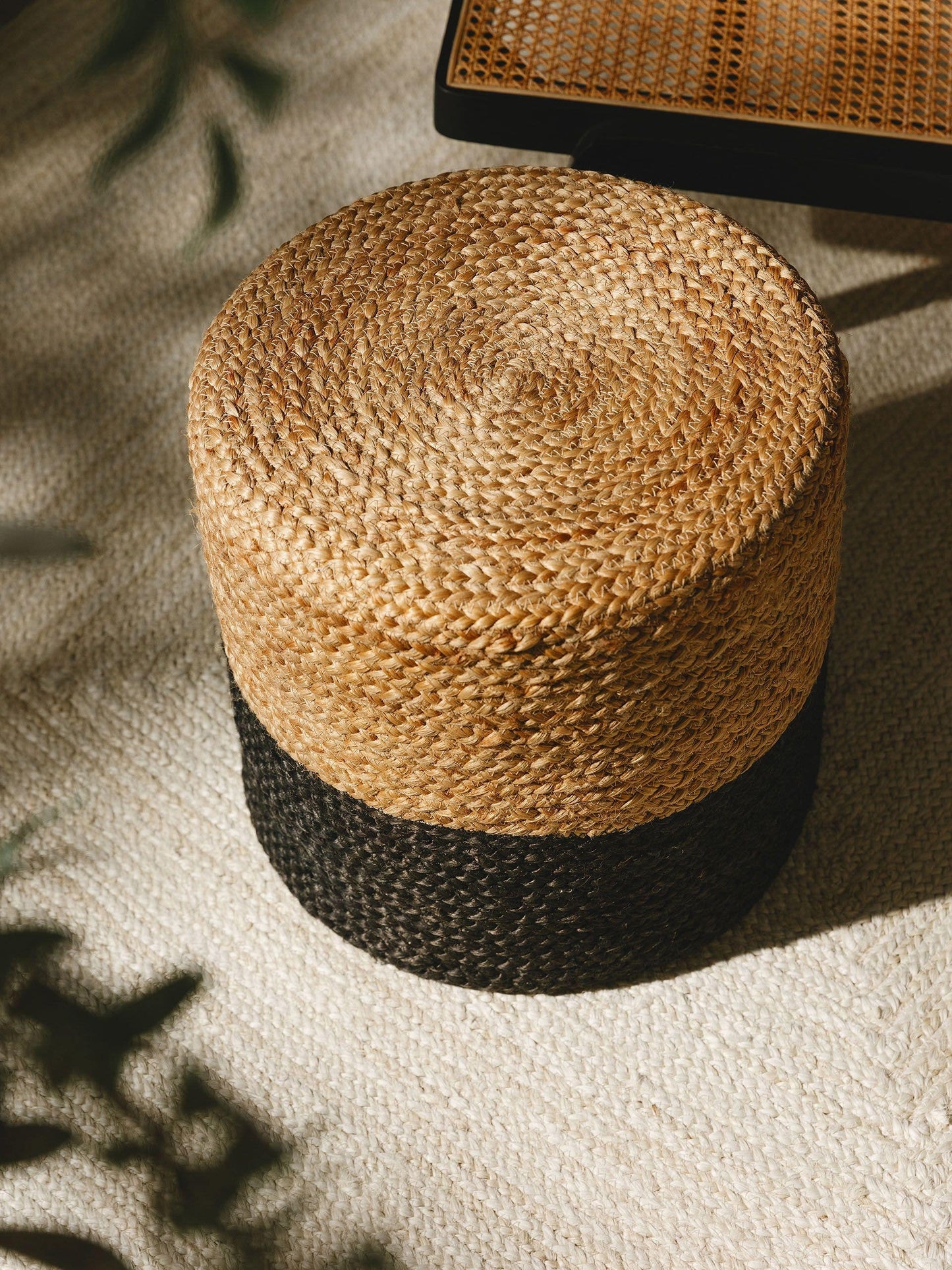 Handmade Jute Pouf/taburet Jutta Light Brown/Black 