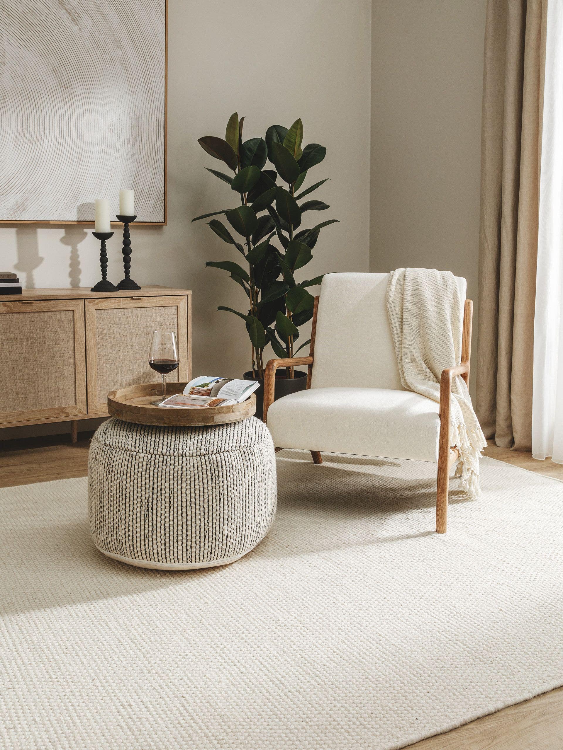 Handmade Wool Pouf/taburet Rocco Beige/Black 