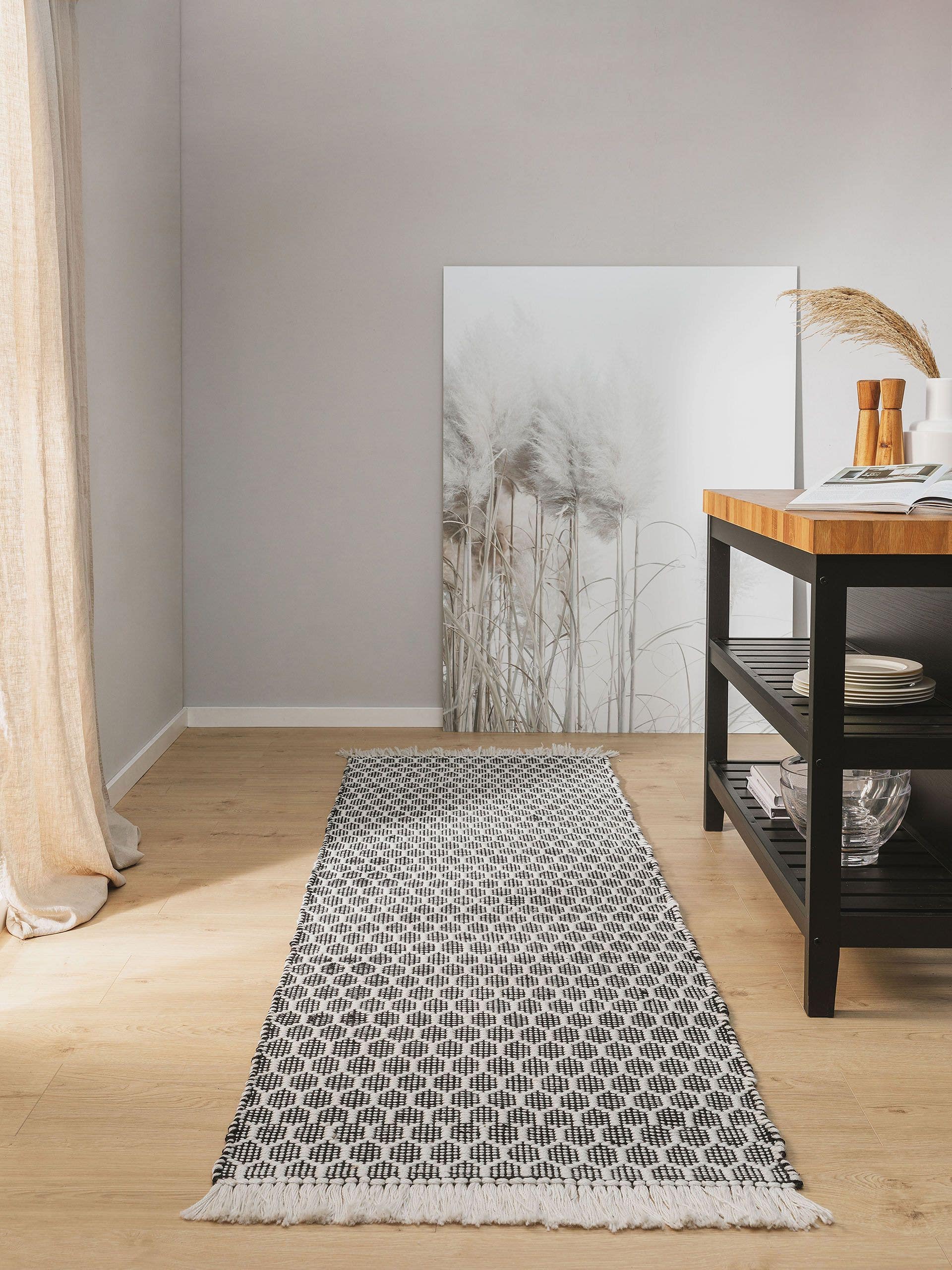 Covor din materiale reciclate Mimpi White/Black 