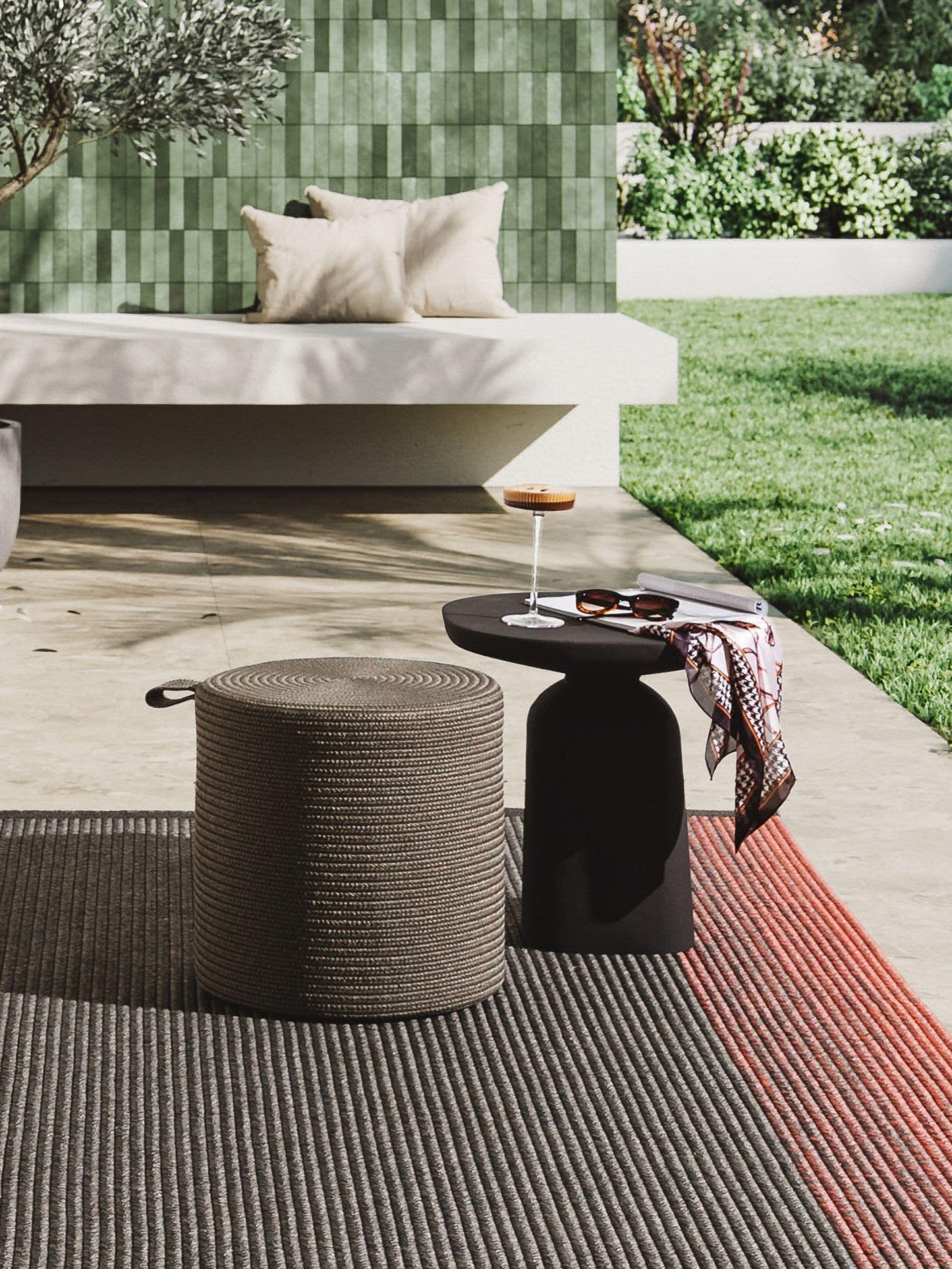 In- & Outdoor Pouf/taburet Noe Grey/Taupe 