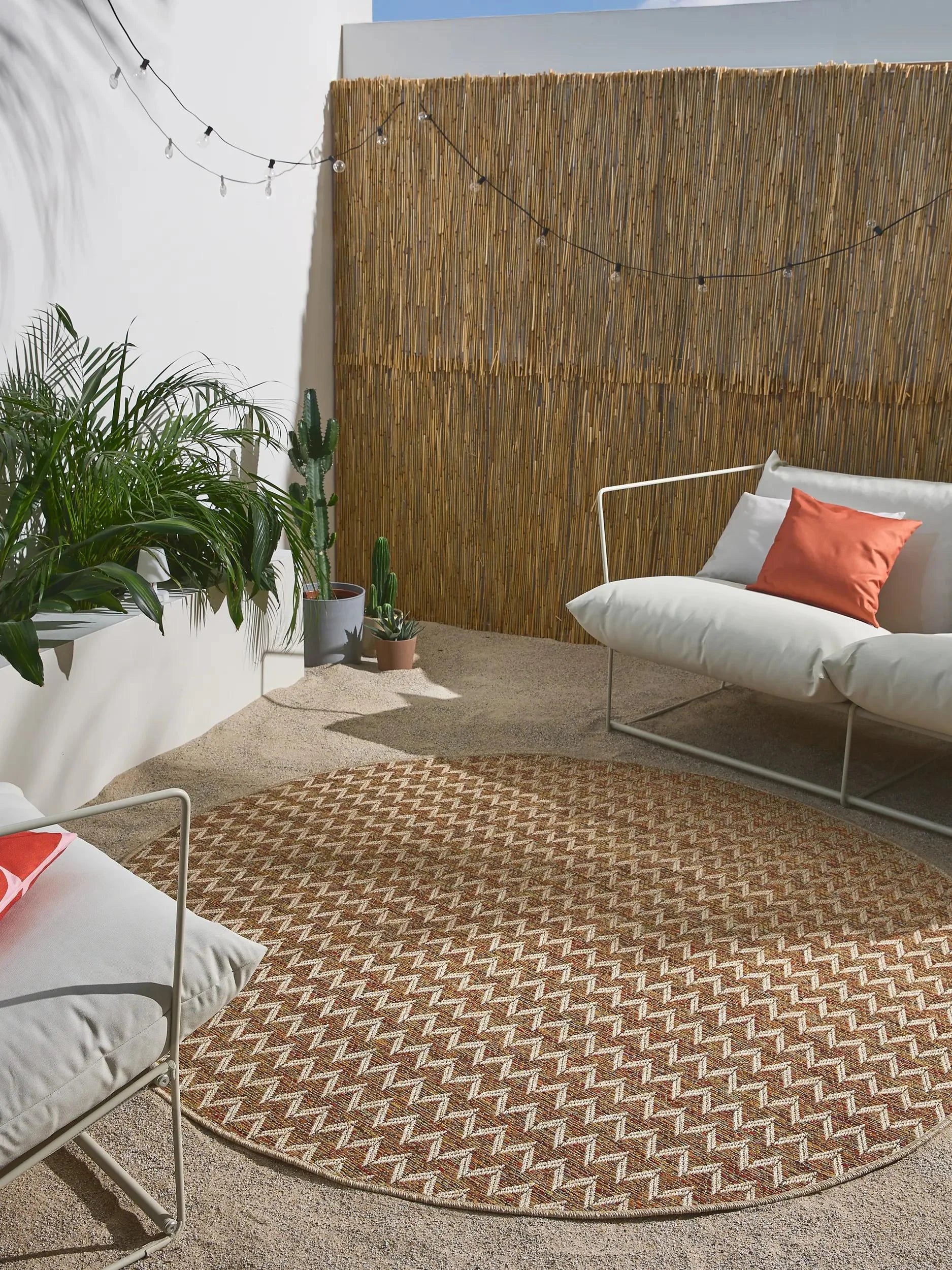 Covor rotund interior/exterior Agra Beige/Multicolour 