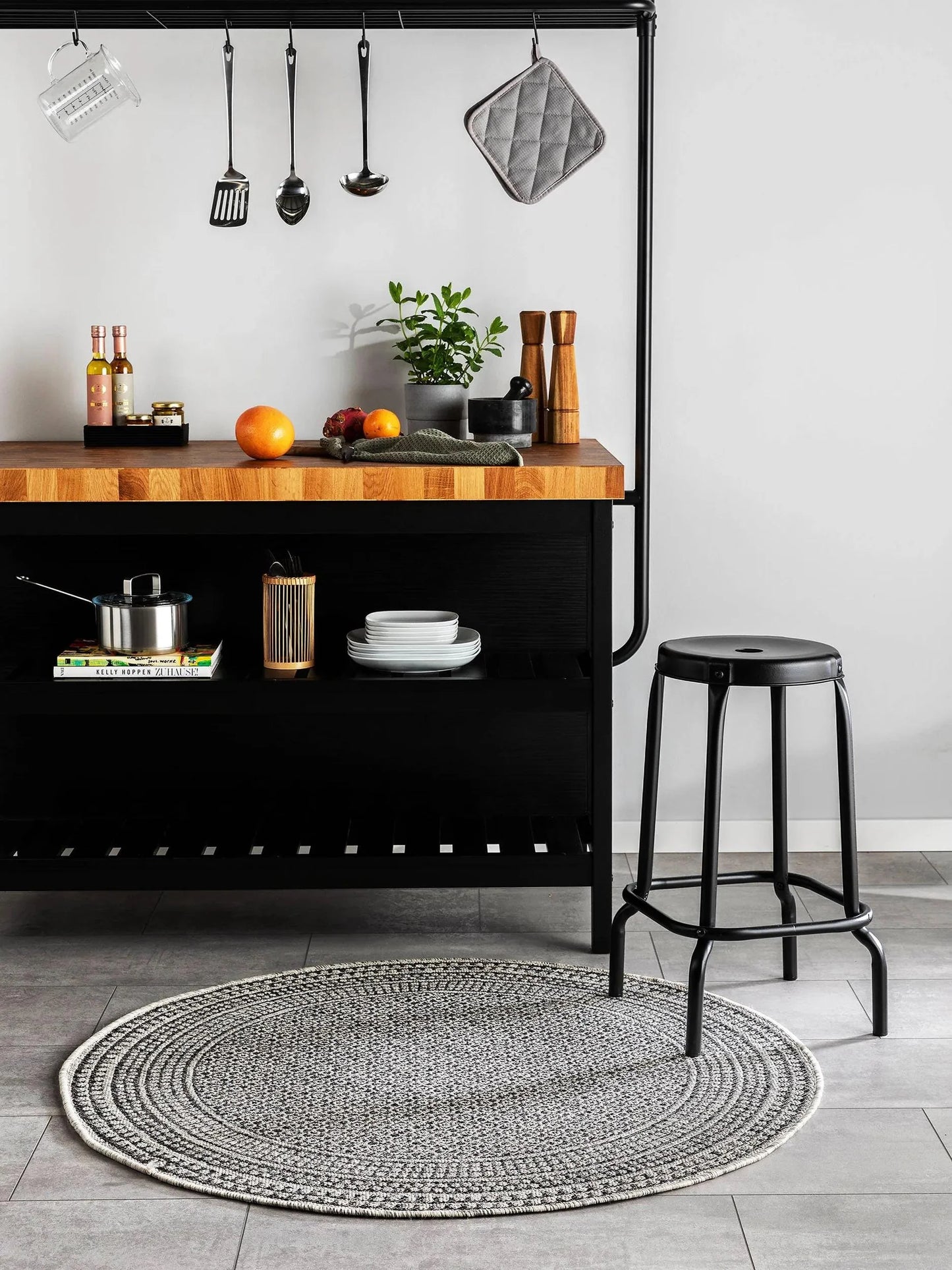 Covor rotund interior/exterior Cleo Charcoal 