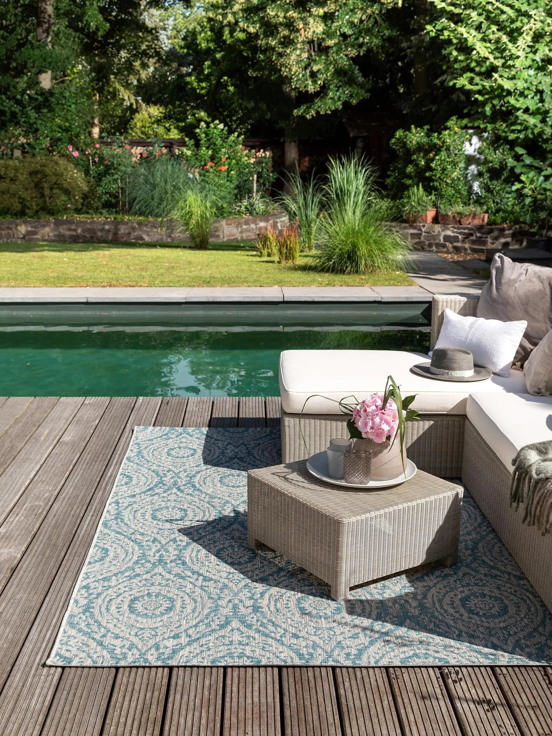 Covor interior/exterior Cleo Beige/Turquoise
