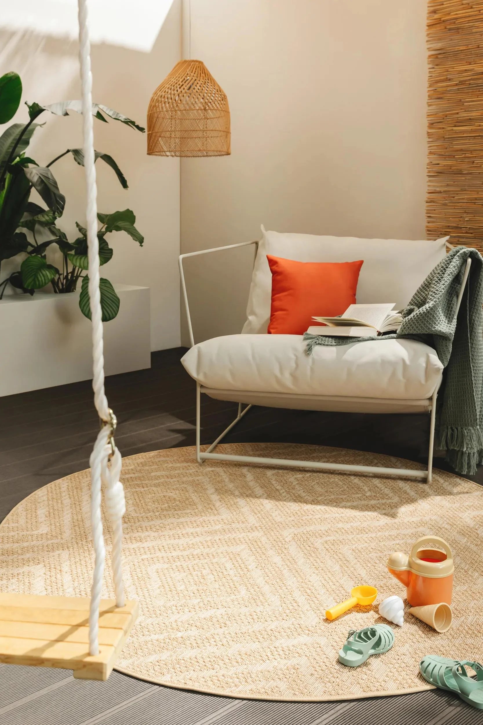 Covor rotund interior/exterior Como Light Brown 