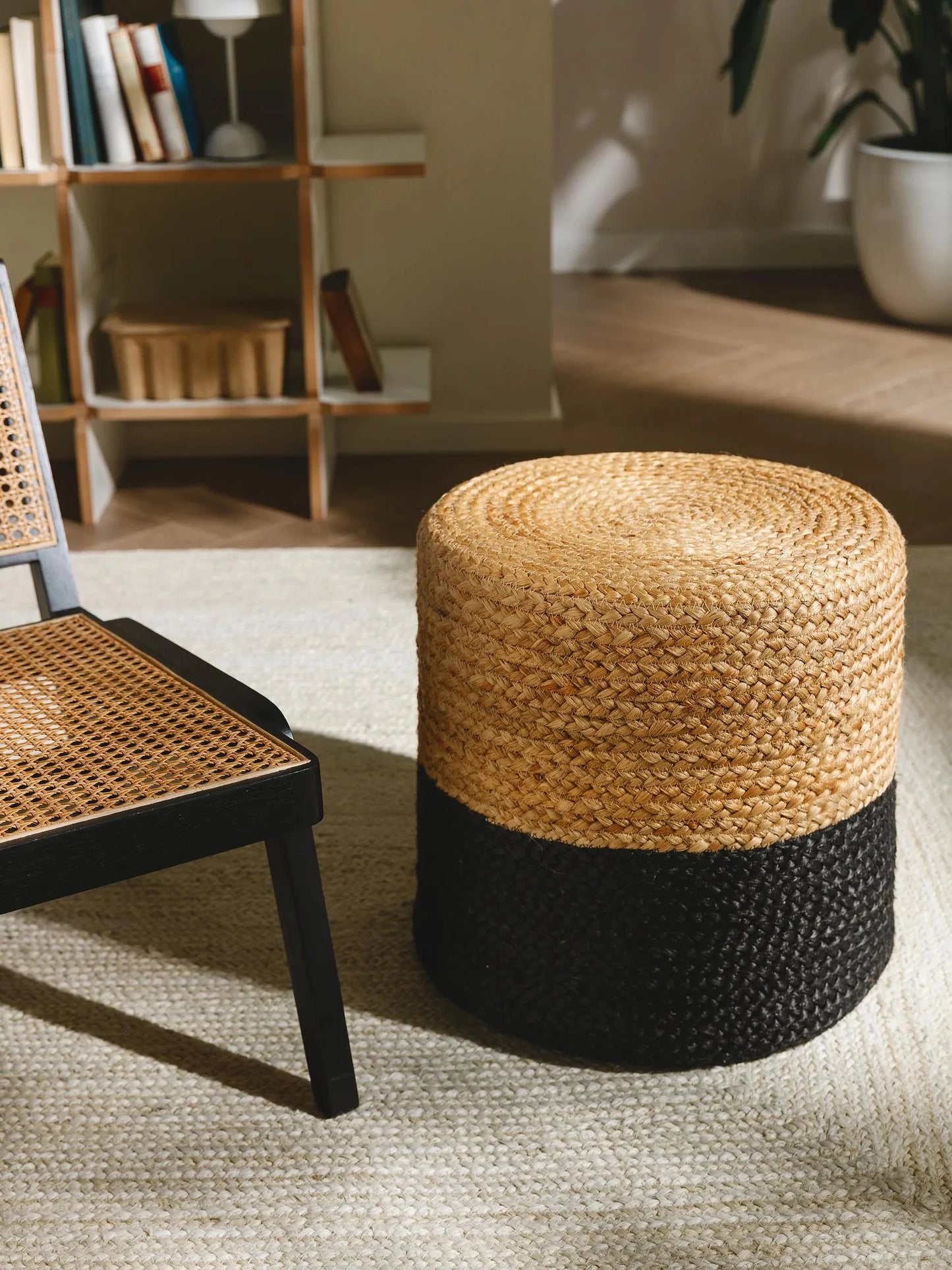 Handmade Jute Pouf/taburet Jutta Light Brown/Black
