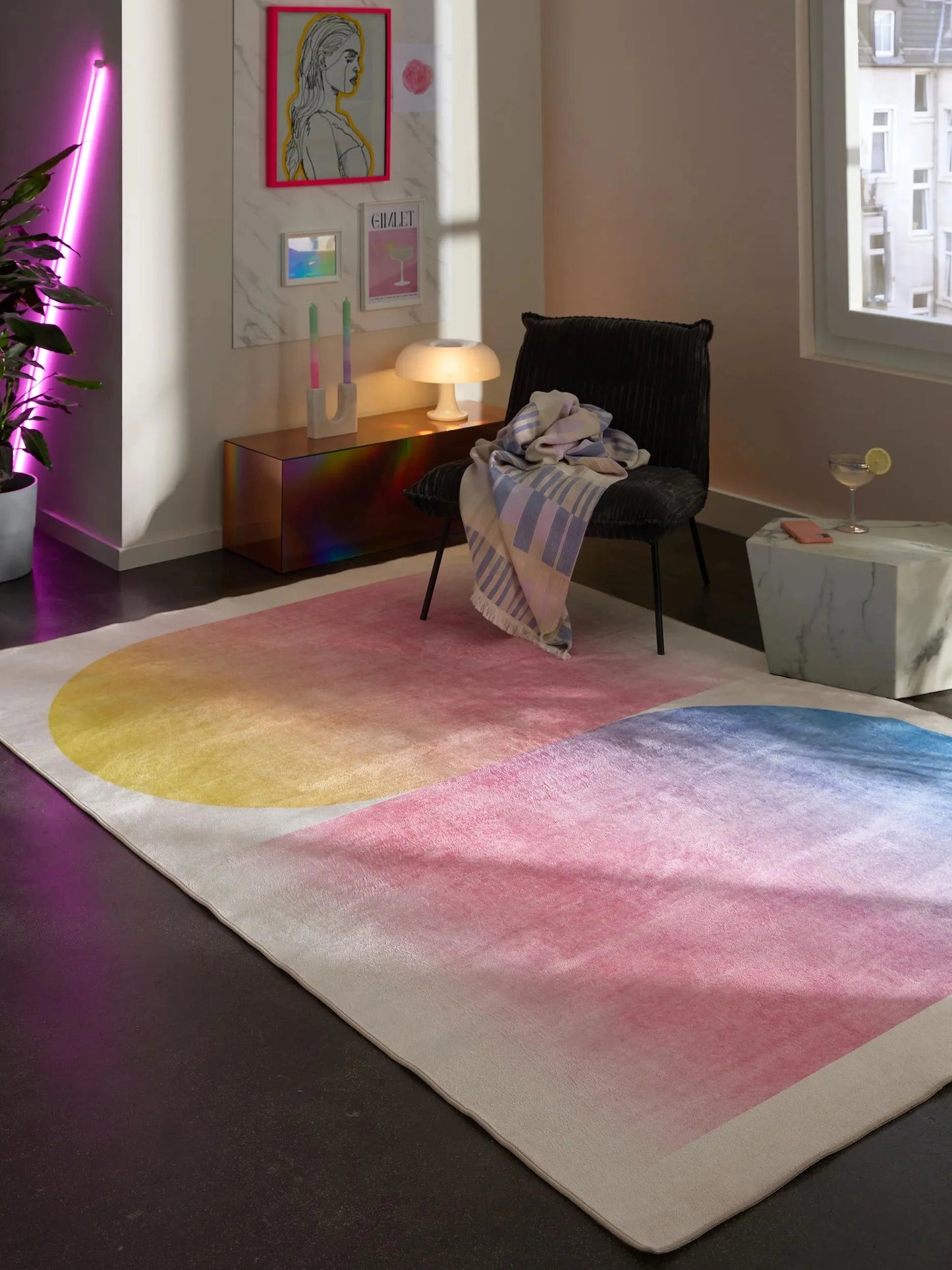 Covor lavabil Luna Multicolour/Pink