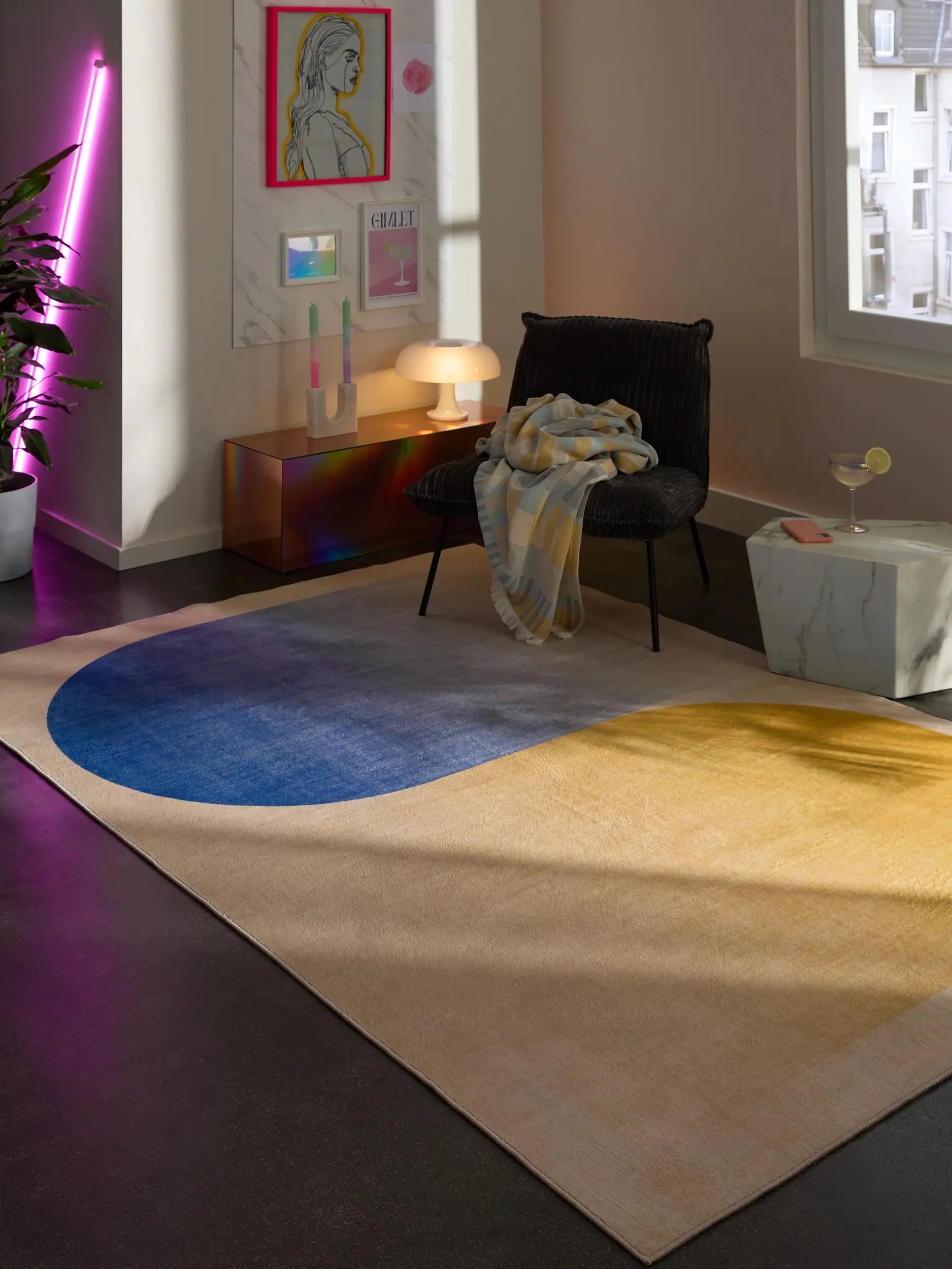 Covor lavabil Luna Blue/Yellow