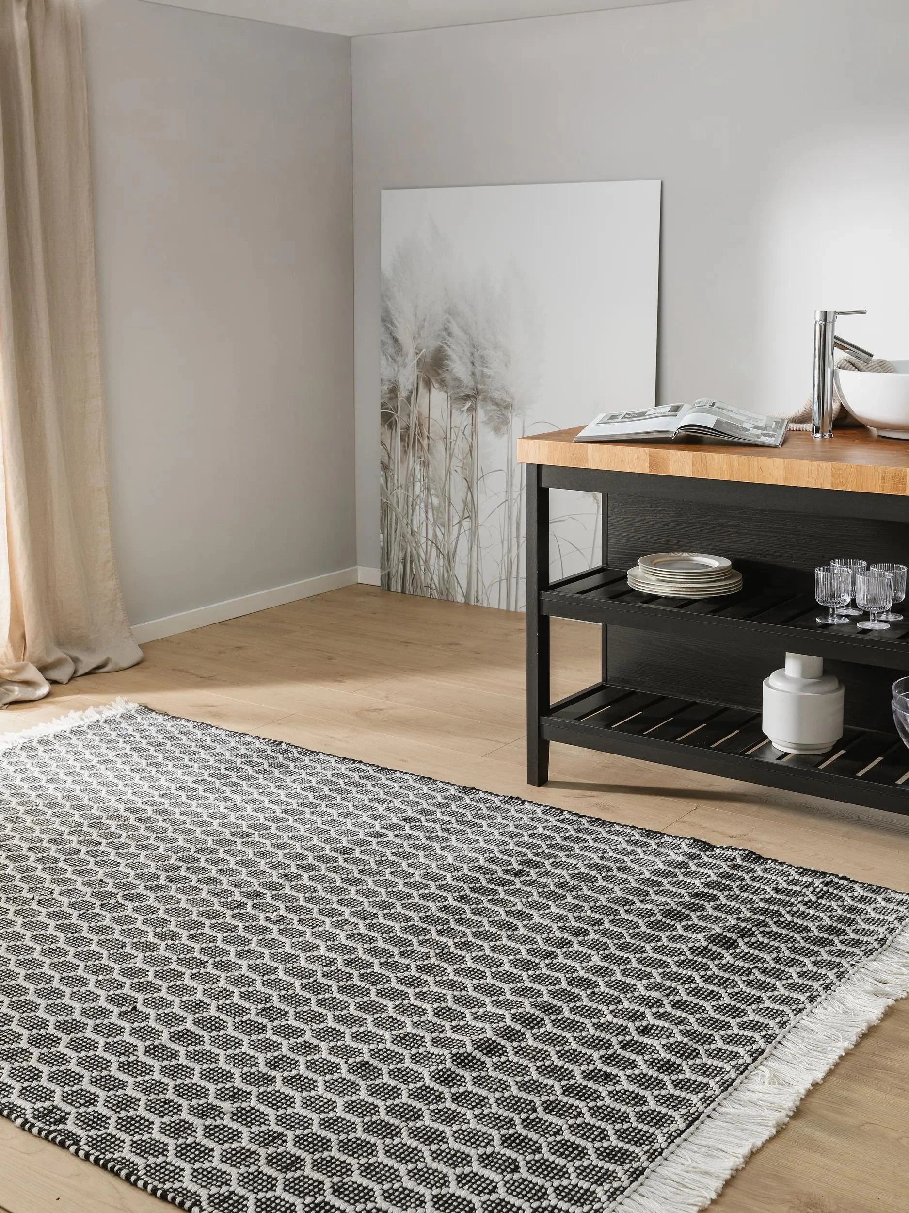 Covor din materiale reciclate Mimpi White/Black 