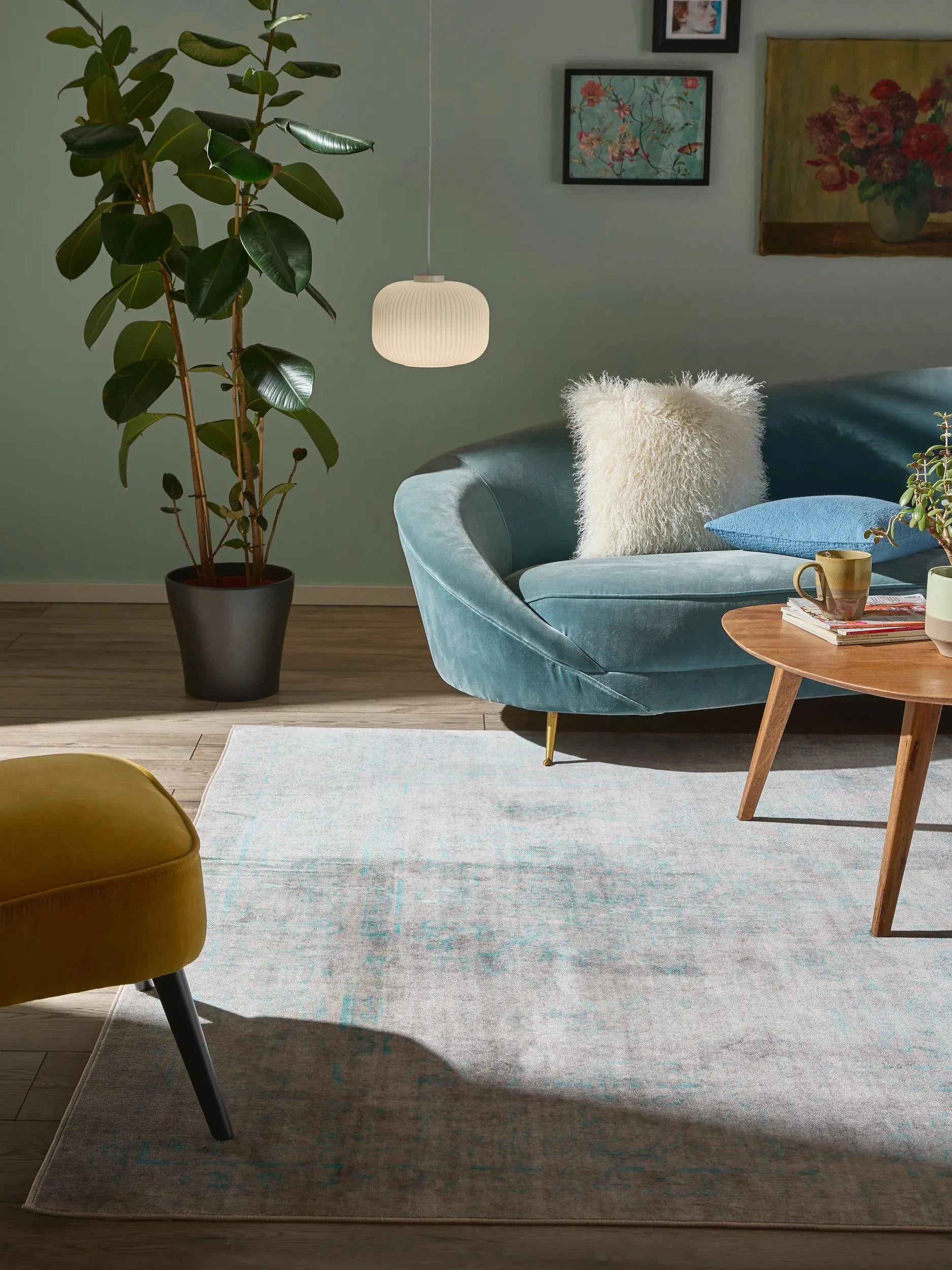 Covor lavabil Miray Grey/Turquoise 