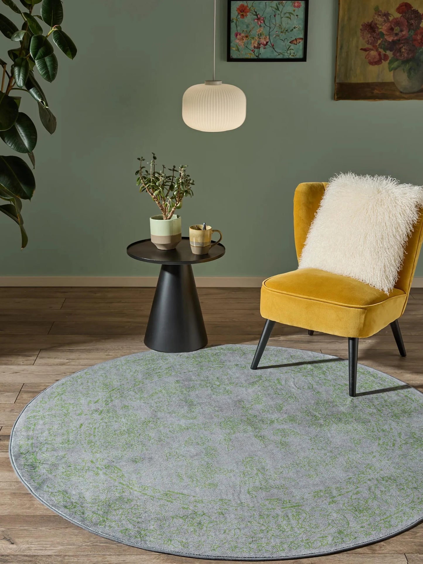 Covor lavabil Miray Grey/Green 