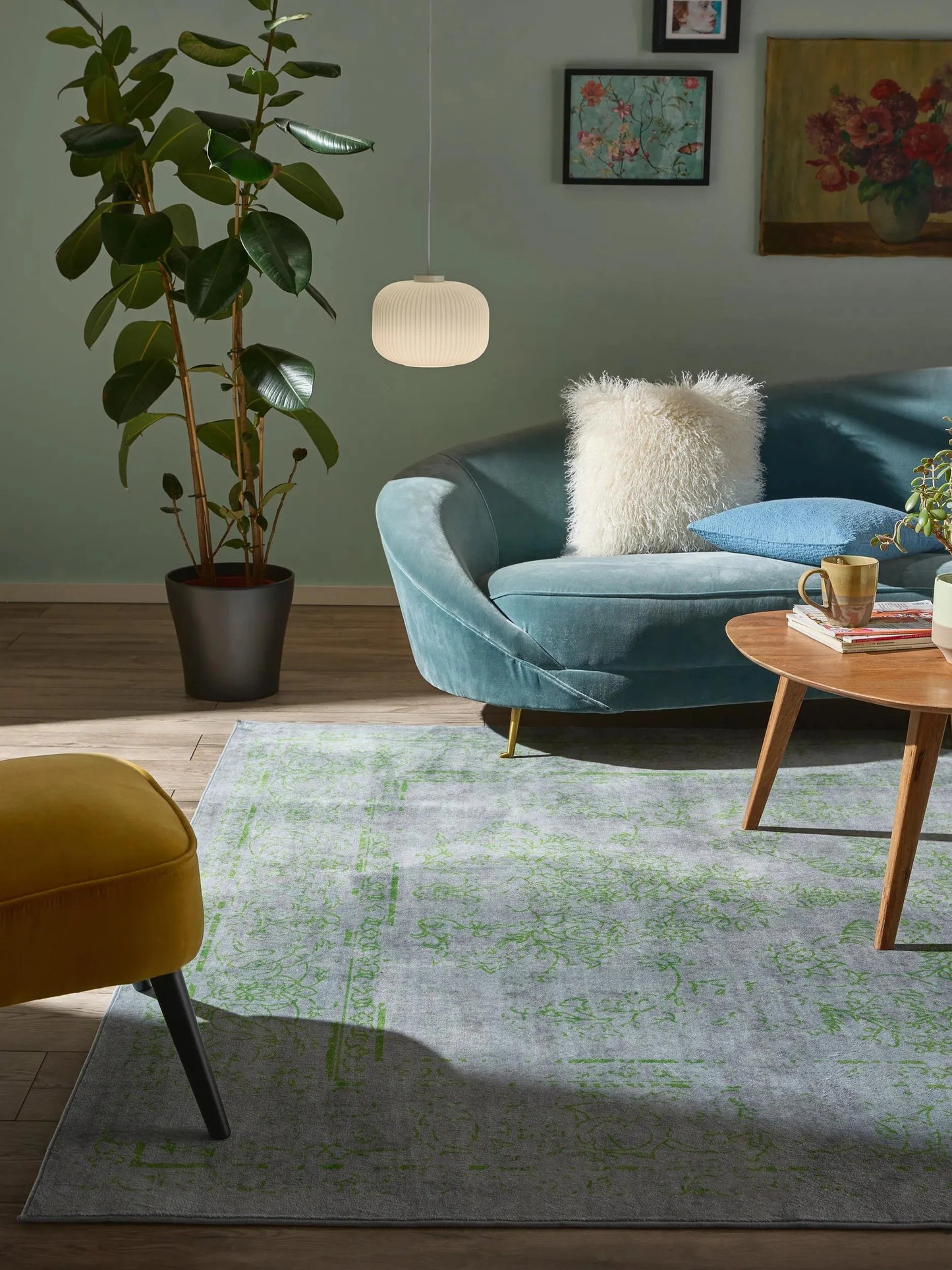 Covor lavabil Miray Grey/Green