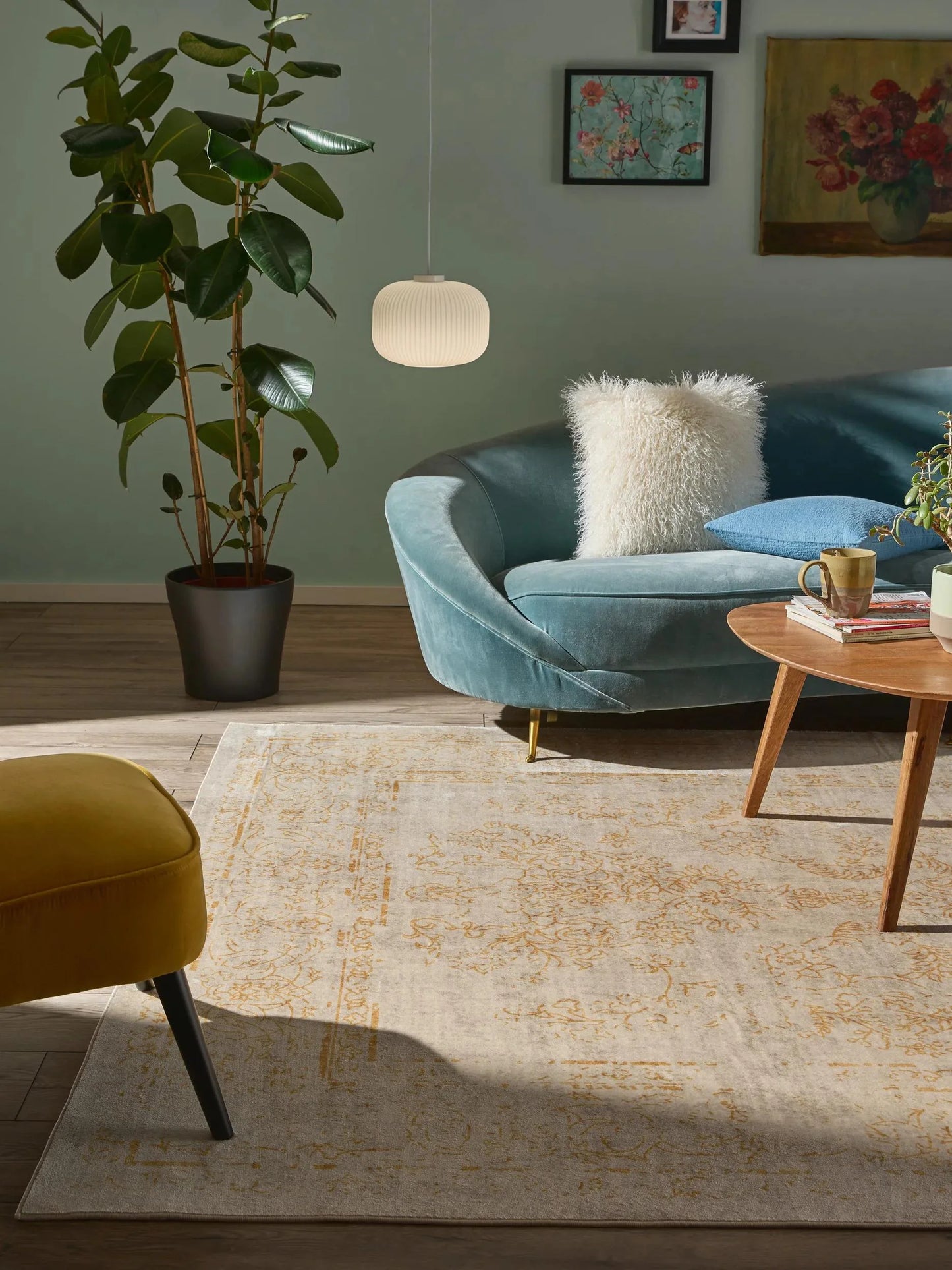 Covor lavabil Miray Beige/Yellow