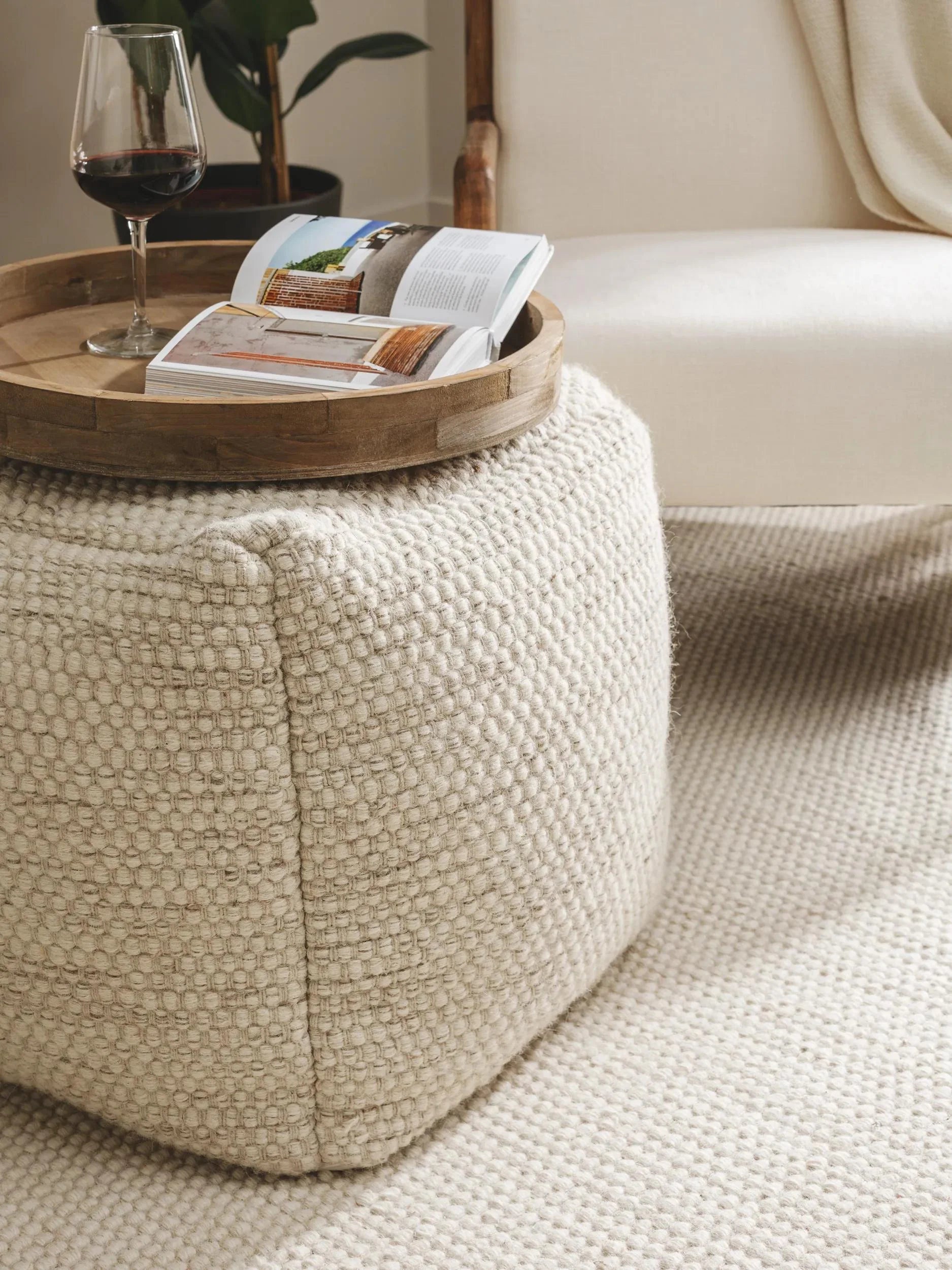 Handmade Wool Pouf/taburet Rocco Cream 