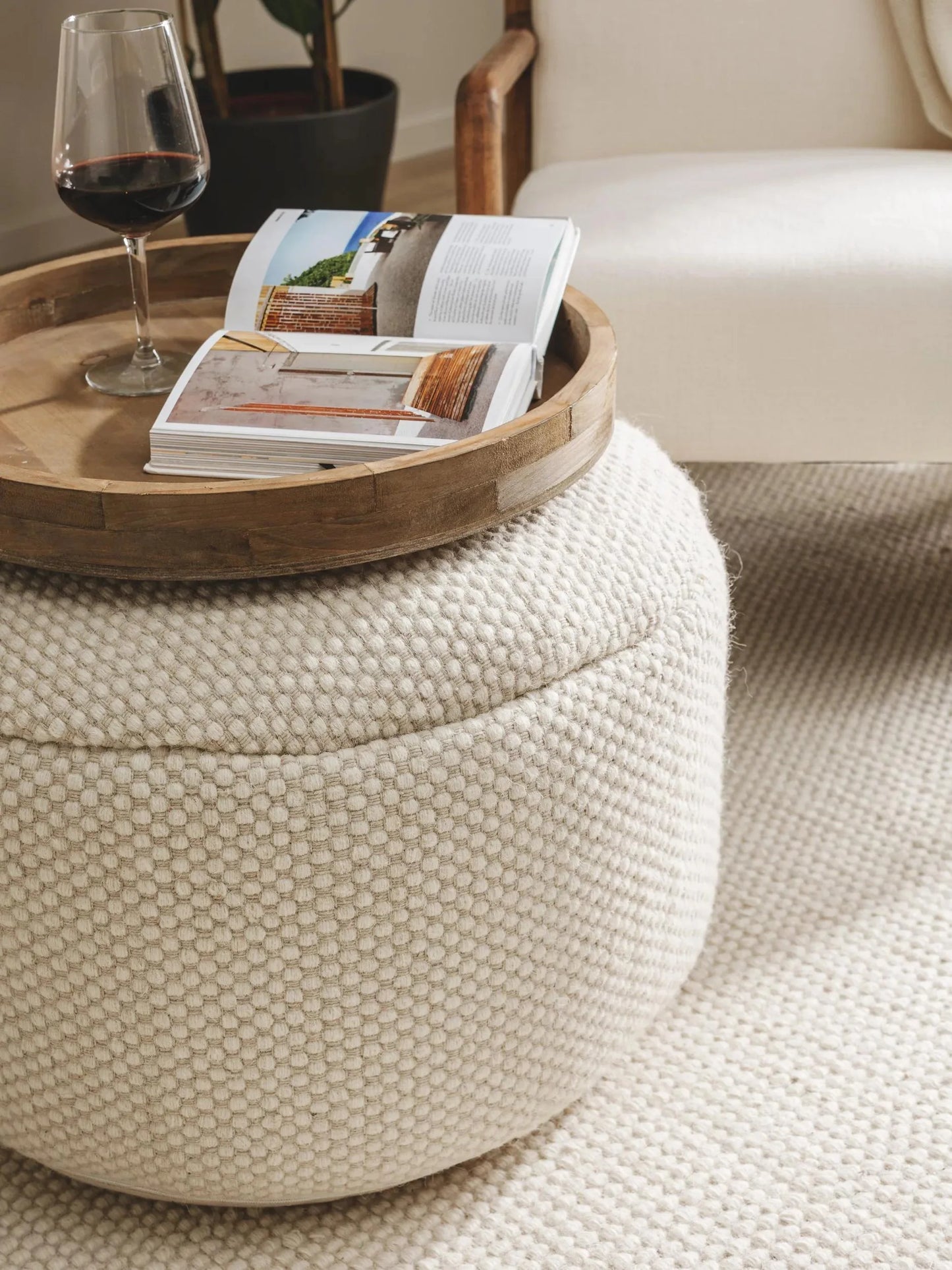 Handmade Wool Pouf/taburet Rocco White 