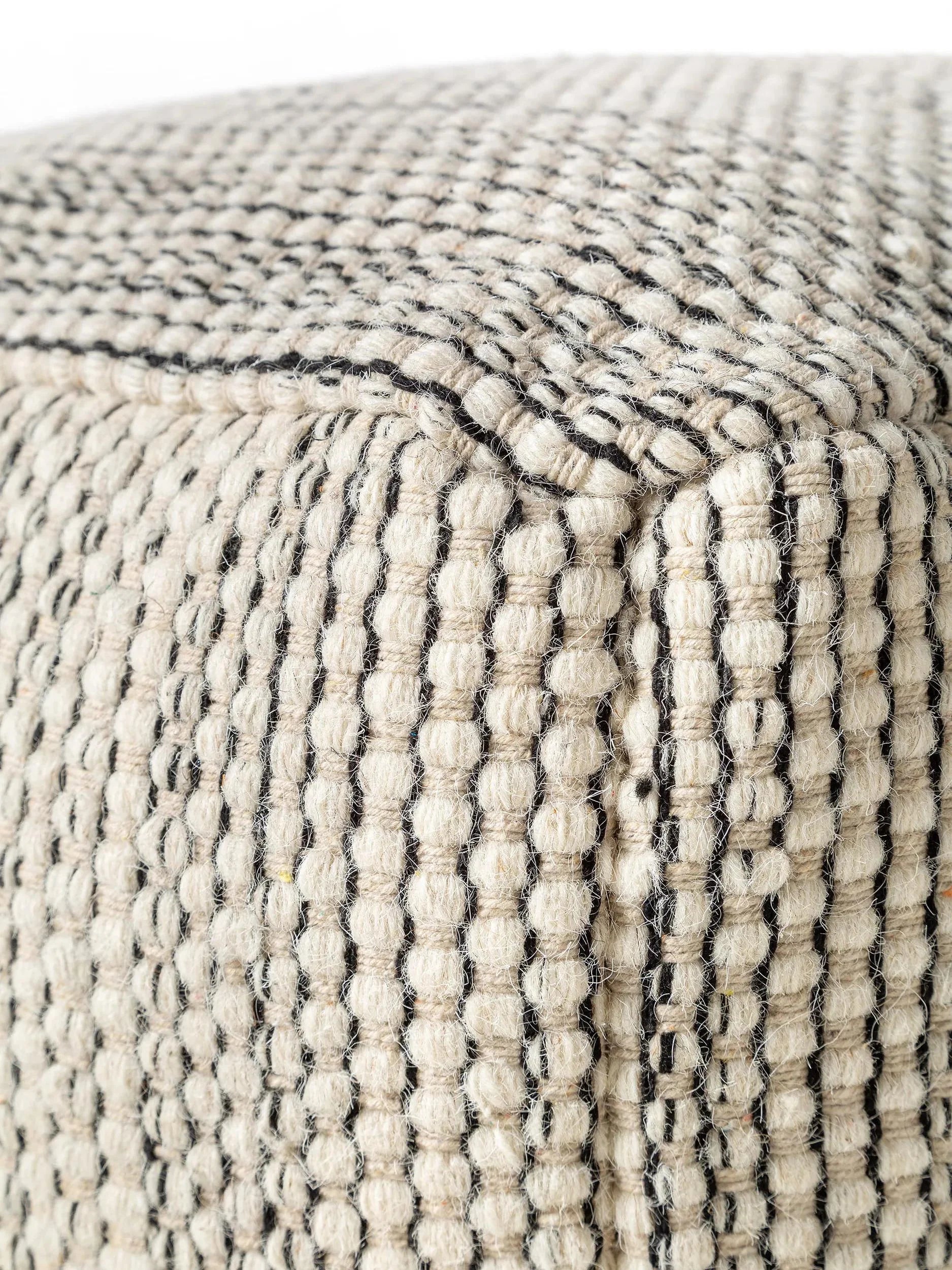 Handmade Wool Pouf/taburet Rocco Beige/Black