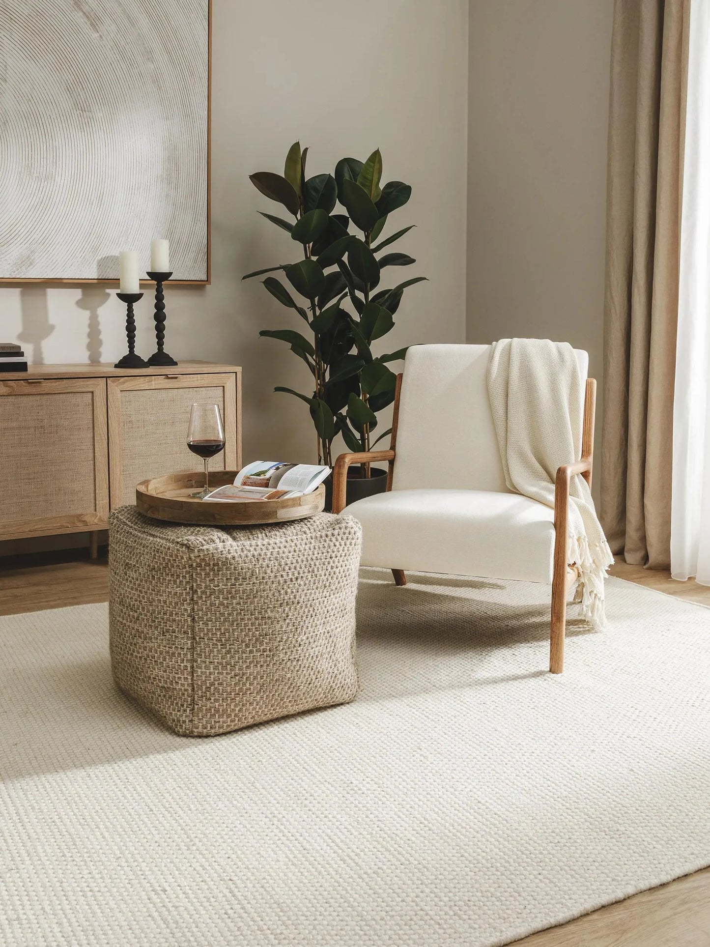 Handmade Wool Pouf/taburet Rocco Taupe