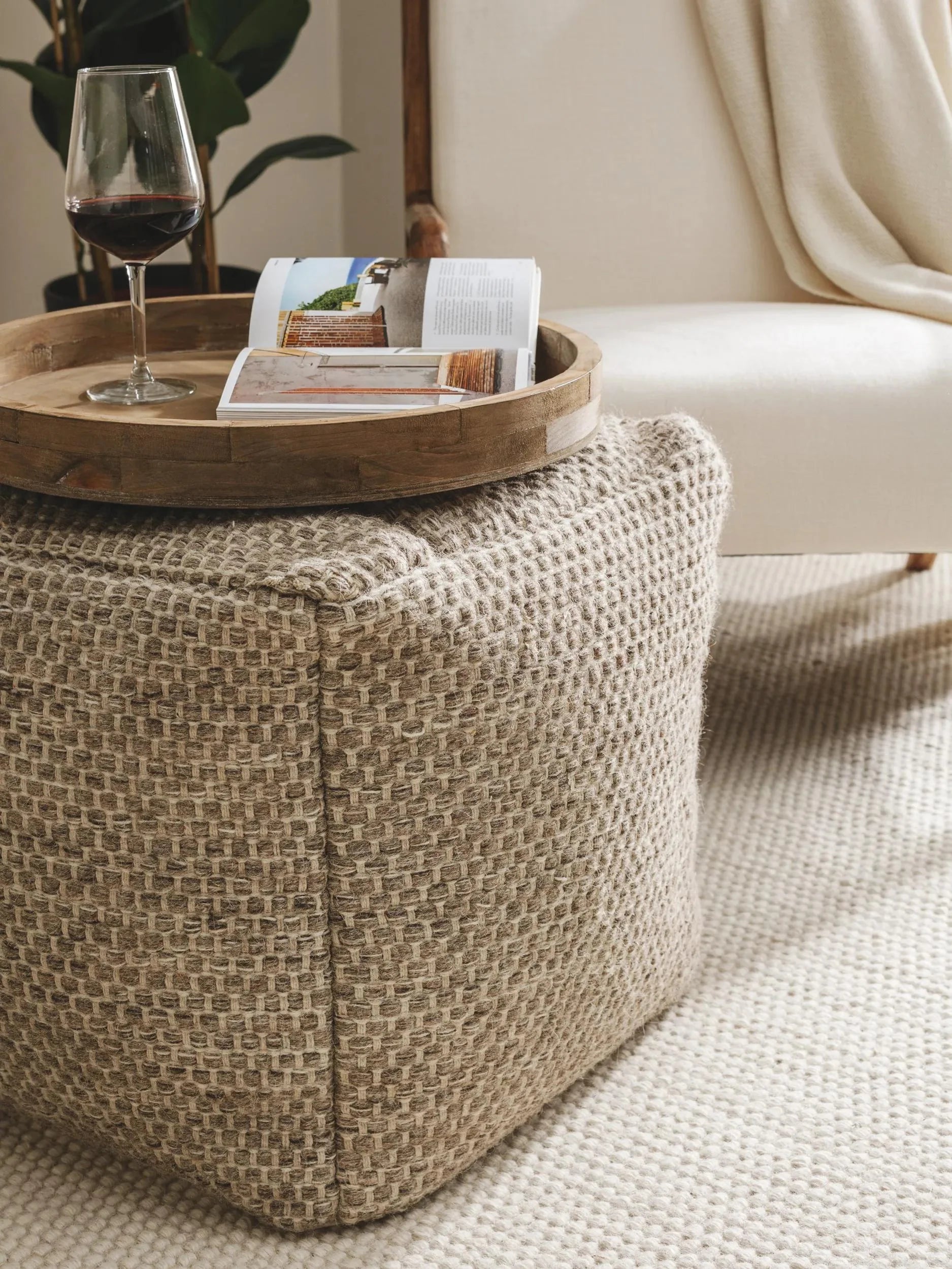 Handmade Wool Pouf/taburet Rocco Taupe