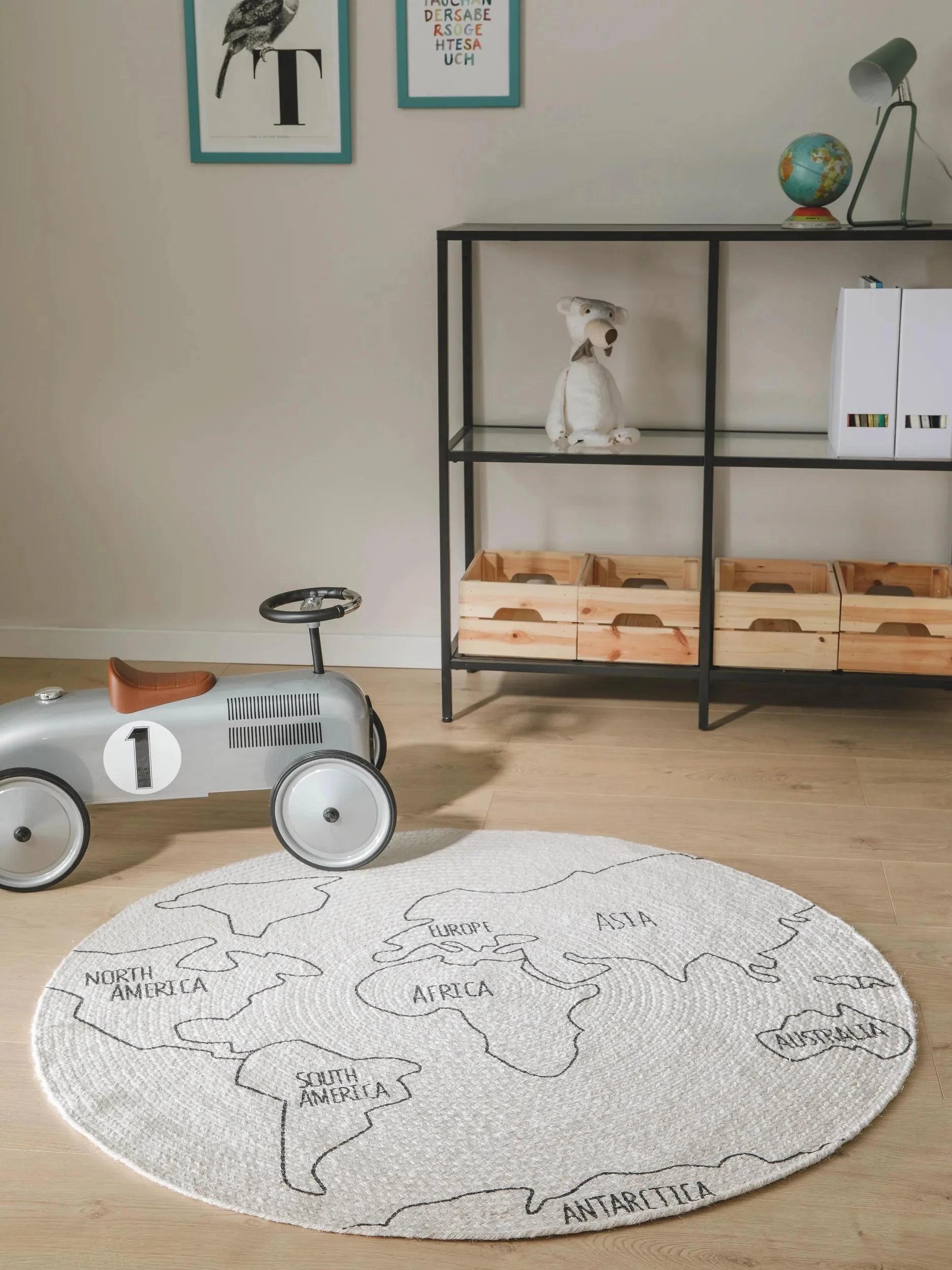Covor pentru copii World Map White/Black 