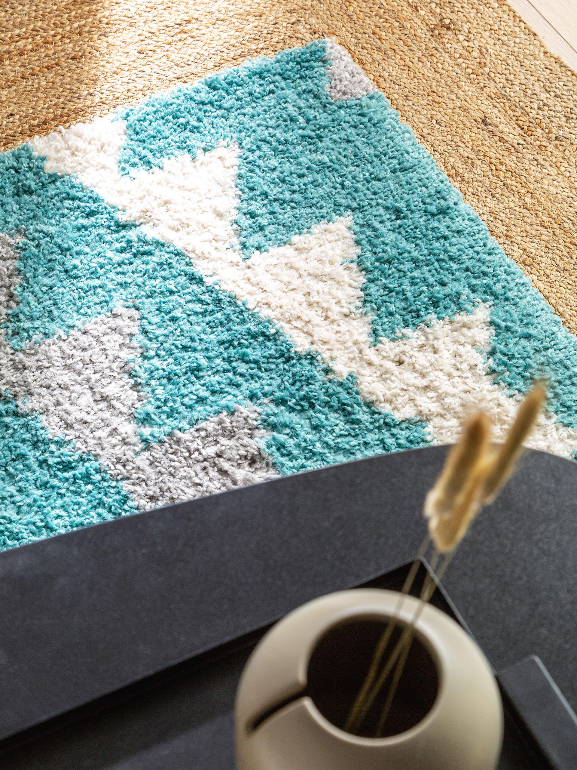 Covor Shaggy Selma Cream/Turquoise 
